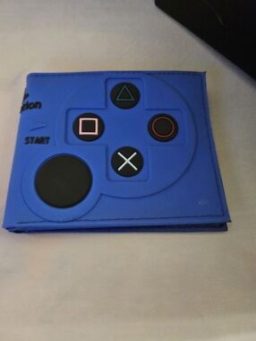 Neon Blue Gaming Controller Novelty 2 Fold Billfold Wallet  Playstation Novelty